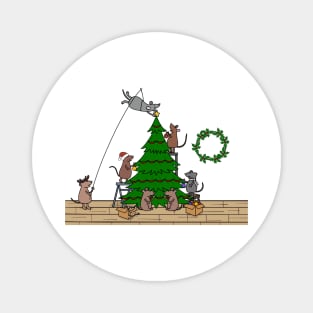 Mice Christmas tree decorating party Magnet